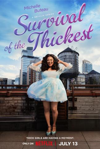 A Picture of Michelle Buteau on the cover of her book "Survival of the Thickestt"