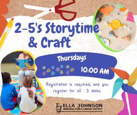 2 - 5 storytime and crafts